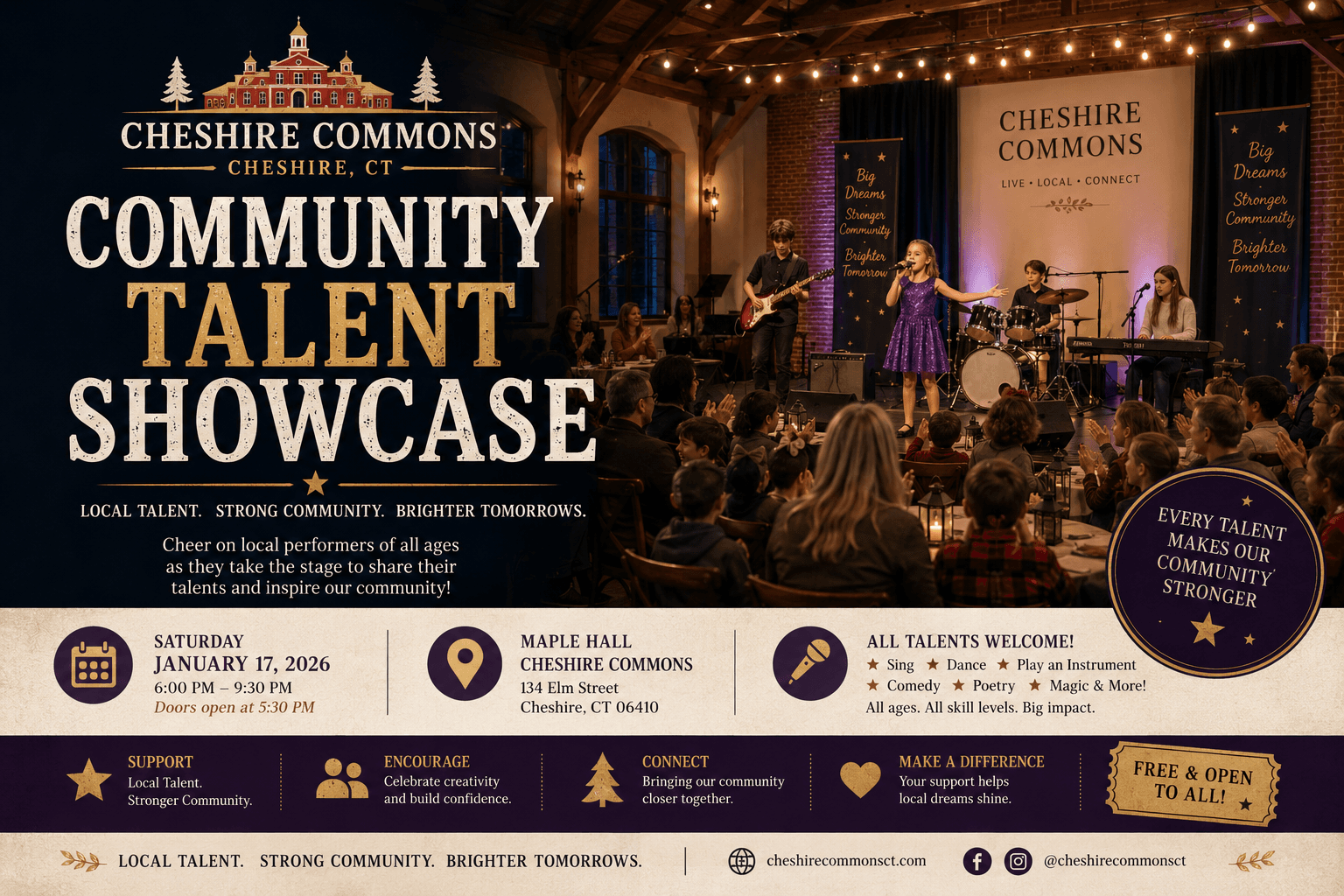 Audience seated for a performance at Cheshire Commons' Community Talent Showcase