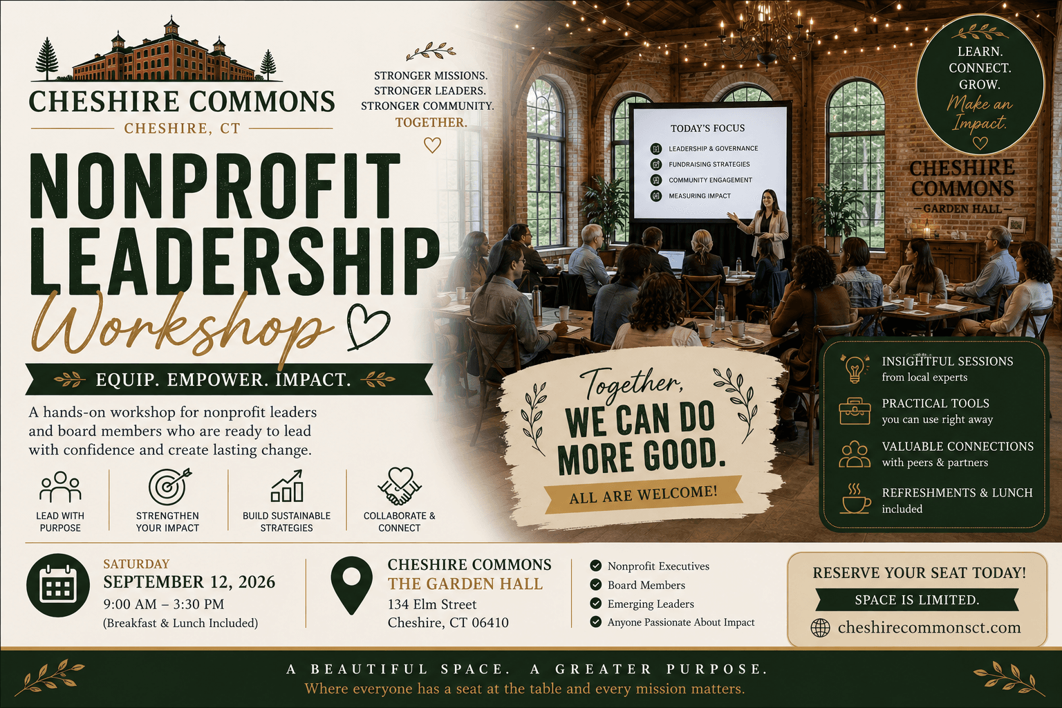 Nonprofit staff and board members in a workshop session at Cheshire Commons